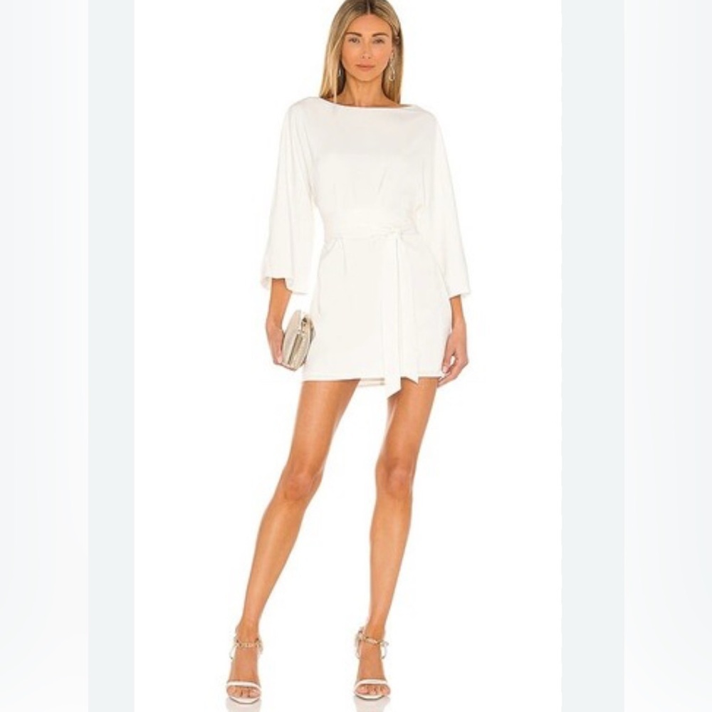 NBD White Long Sleeve Boatneck Mini Dress